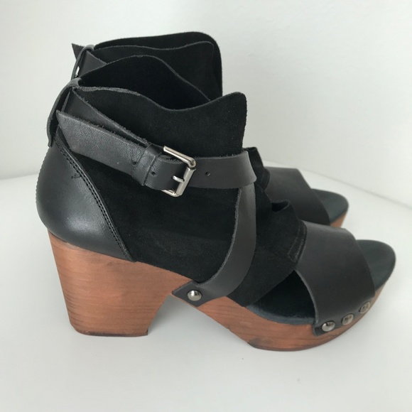 Free People Rendering Leather 9.5/40 Crisscross Straps Clog Sandal Wood Platform - Picture 5 of 9